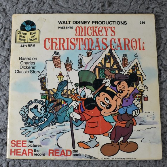 Disney Other - Vintage Disney Mickey's Christmas Carol See, Hear, Read Book and Record